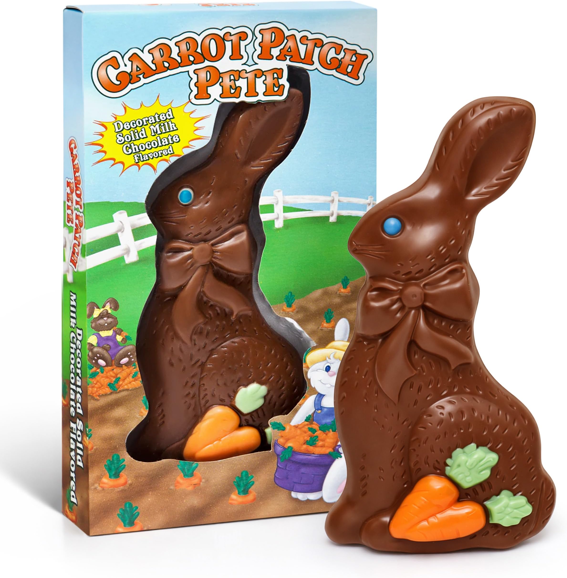 Easter Solid Milk Chocolate Bunny - Decorated Solid Chocolate Bunny with Candy Accents, Fun Easter Candy for Baskets, Egg Hunts & Gifts (3 oz)
