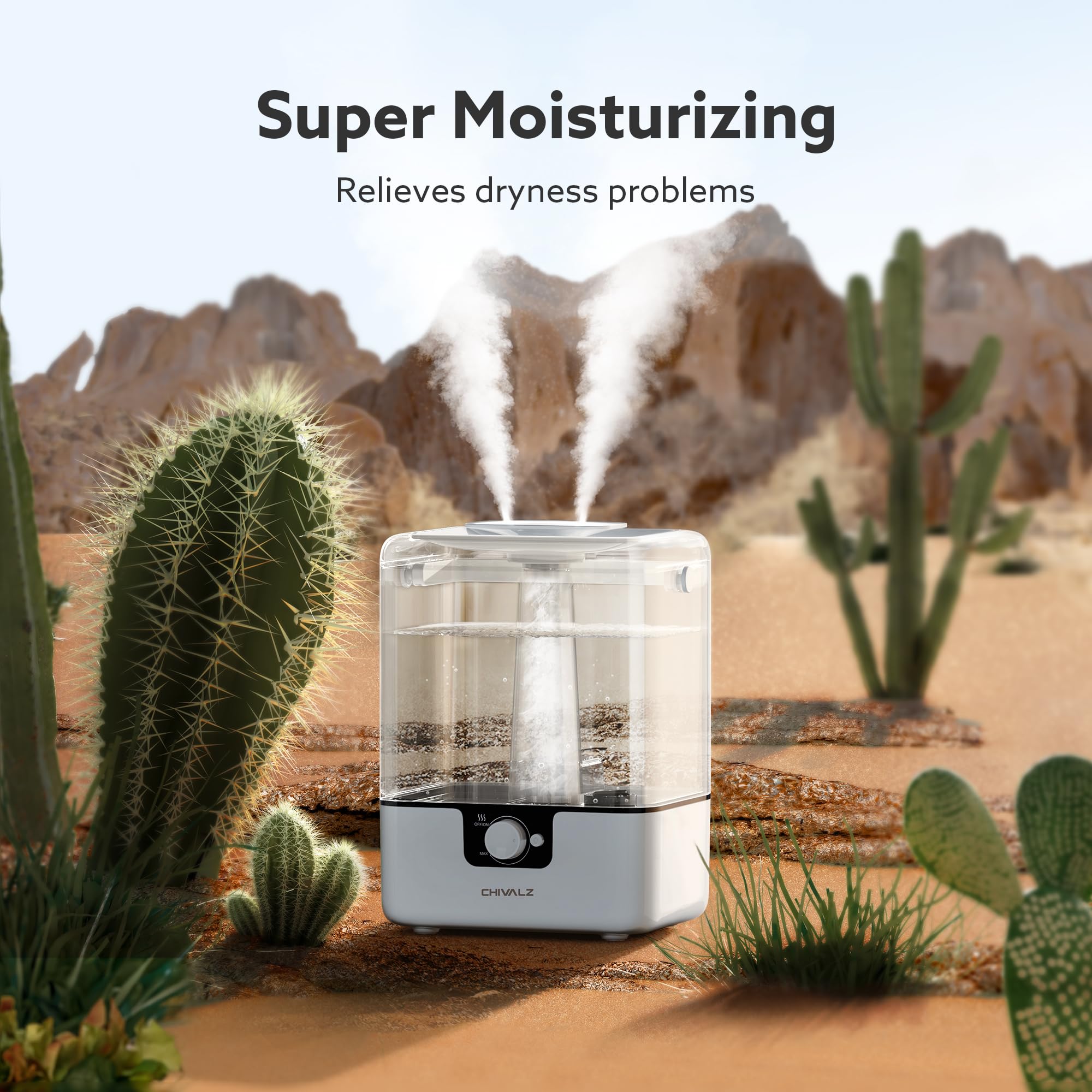 CHIVALZ Humidificador Bebés, 6L Hasta 50H para Dormitorio, 26dB Silencioso Top-Fill Humidificador para Bebés y Plantas, Difusor Aromatizador, Boquilla Giratoria de 360°, Luz nocturna