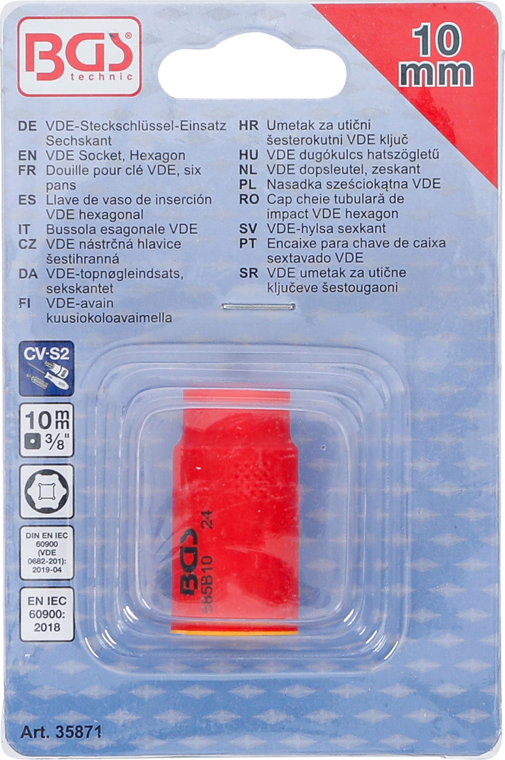 BGS 35871 | Nasadka sześciokątna VDE | 10 mm (3/8") | 10 mm