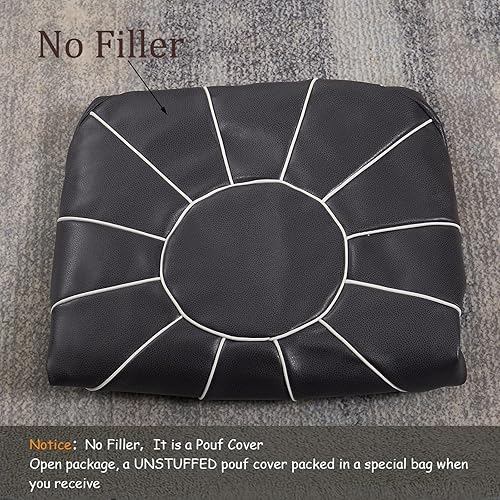 Miniatura 12 de Louis Donné Funda otomana marroquí sin relleno de 21 pulgadas, taburete de cuero sintético hecho a mano, funda redonda de almacenamiento, decoración