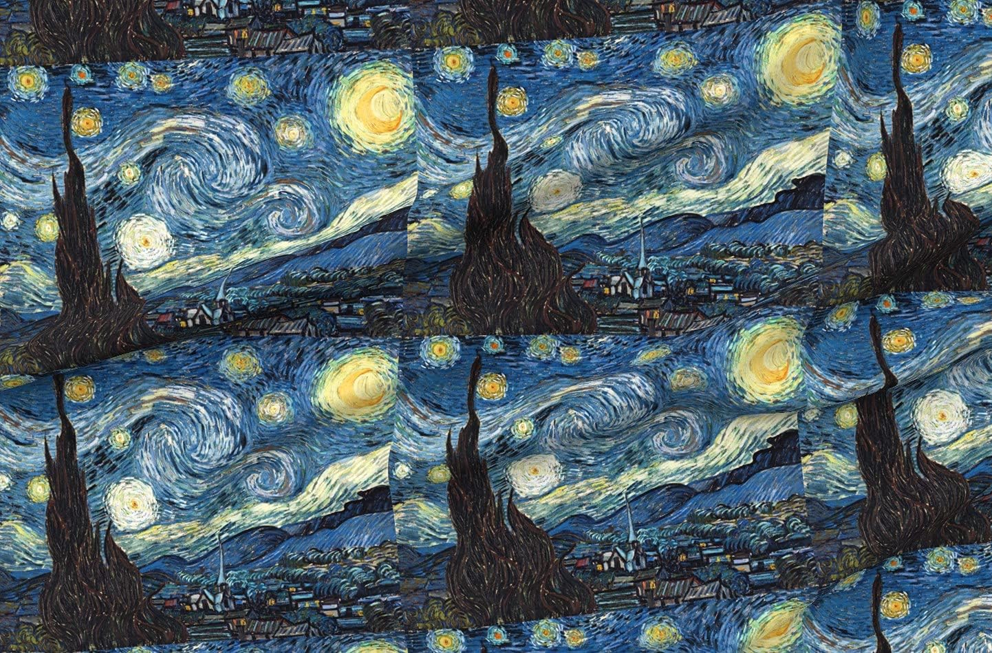 Spoonflower Fabric - Blue Night Painting Star Sky Swirl Art Masterpiece Post-Impressionist Printed on Organic Cotton Sateen Fabric by The Yard - Sewing Quilting Apparel Home Decor