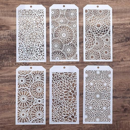 Plantilla decorativa para manualidades, para álbumes de recortes, pintura en pared, muebles, manualidades, juego de 6 (mandala)