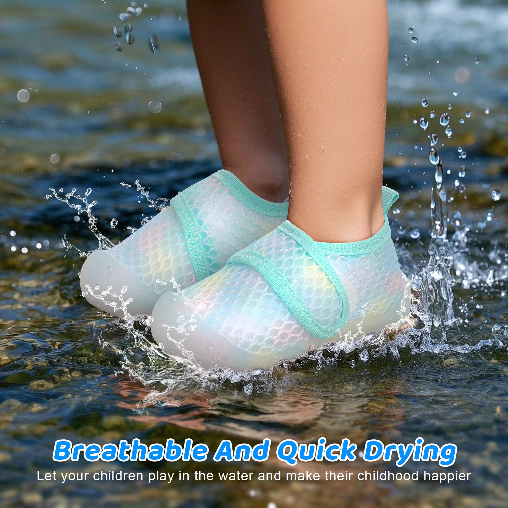 ihuan Baby Infant Water Shoes Girls Boys Swim Beach Pool Summer Toddler Sandals Kids Wide Toe Barefoot Quick Dry Non-Slip Breathable for Surf River Green