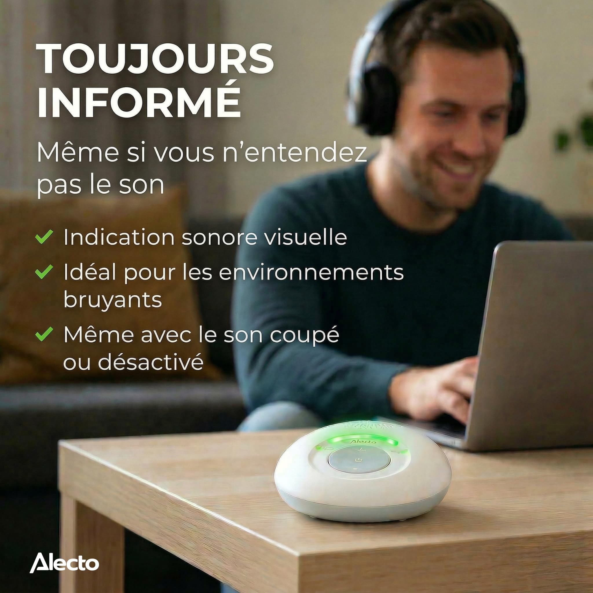 Alecto DBX110 Audio Babyphone - Interphone bébé numérique avec DECT - 300 m - design compact - échelle de volume LED - fonction VOX - faible rayonnement - blanc