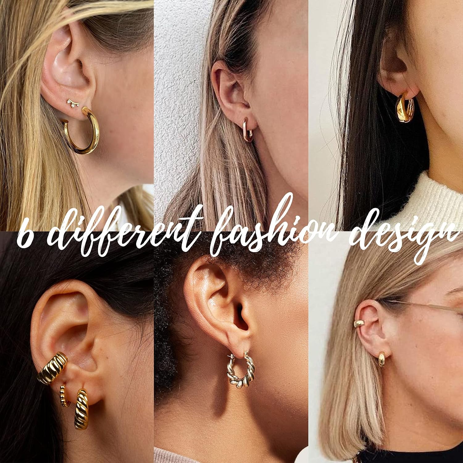 Gold Hoop Earrings Set, 6 Pairs Twisted Hoops - Image 6