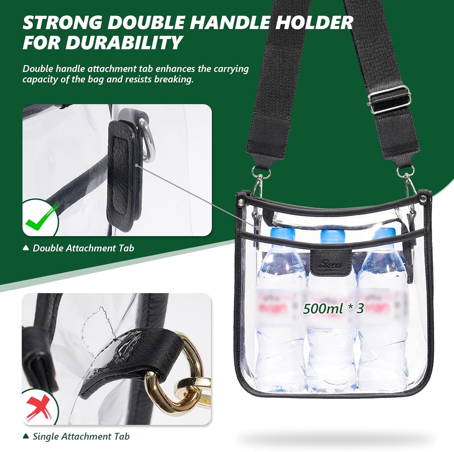 3 Pockets Large Clear Bag for Stadium Events with 2 Long Straps Purse for Women Crossbody Bag Concert Stadium Approved | 3 Pockets, Large, Stadium Events, 2 Long Straps, Concert, Stadium Approved