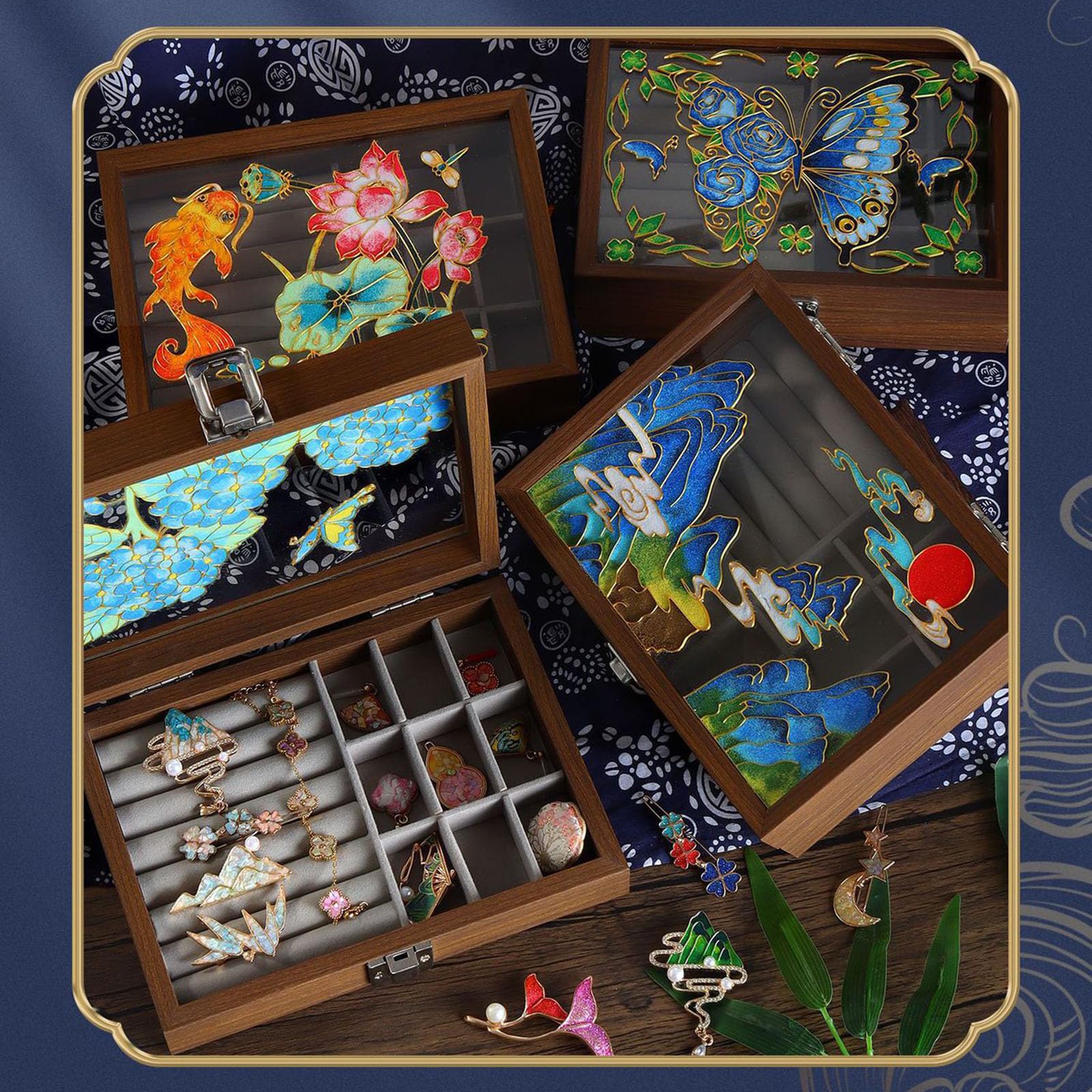 Set Fai-da-Te Scatola di Gioielli in Smalto cloisonné, Set Artigianale Tradizionale Senza Filigrana per Adulti, per Decorazioni Domestiche, Feste,4,20 * 15 * 5.2cm