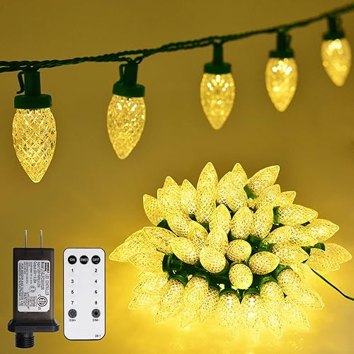 ZAIYW 100 luces LED C9 de Navidad de 66 pies, alambre verde, luces LED comerciales de fresa, bombillas C9, tira de luz decorativa de Navidad para