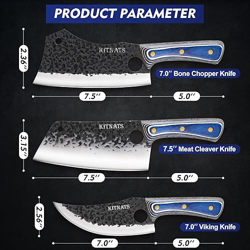 Miniatura 6 de Juego de cuchillos de carnicero de 3 piezas, juego de cuchillos de cocina forjados a mano, cuchillo para picar huesos y cuchillo de carne y cuchillo