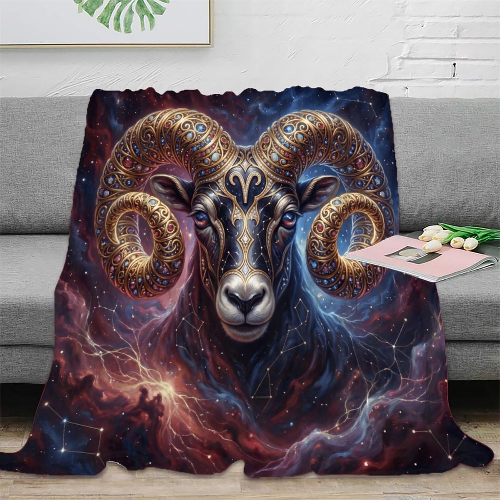 H3B8U2Y5 Aries Zodiac Celestial for for Warm Throw Blanket, Bedroom Nap Use