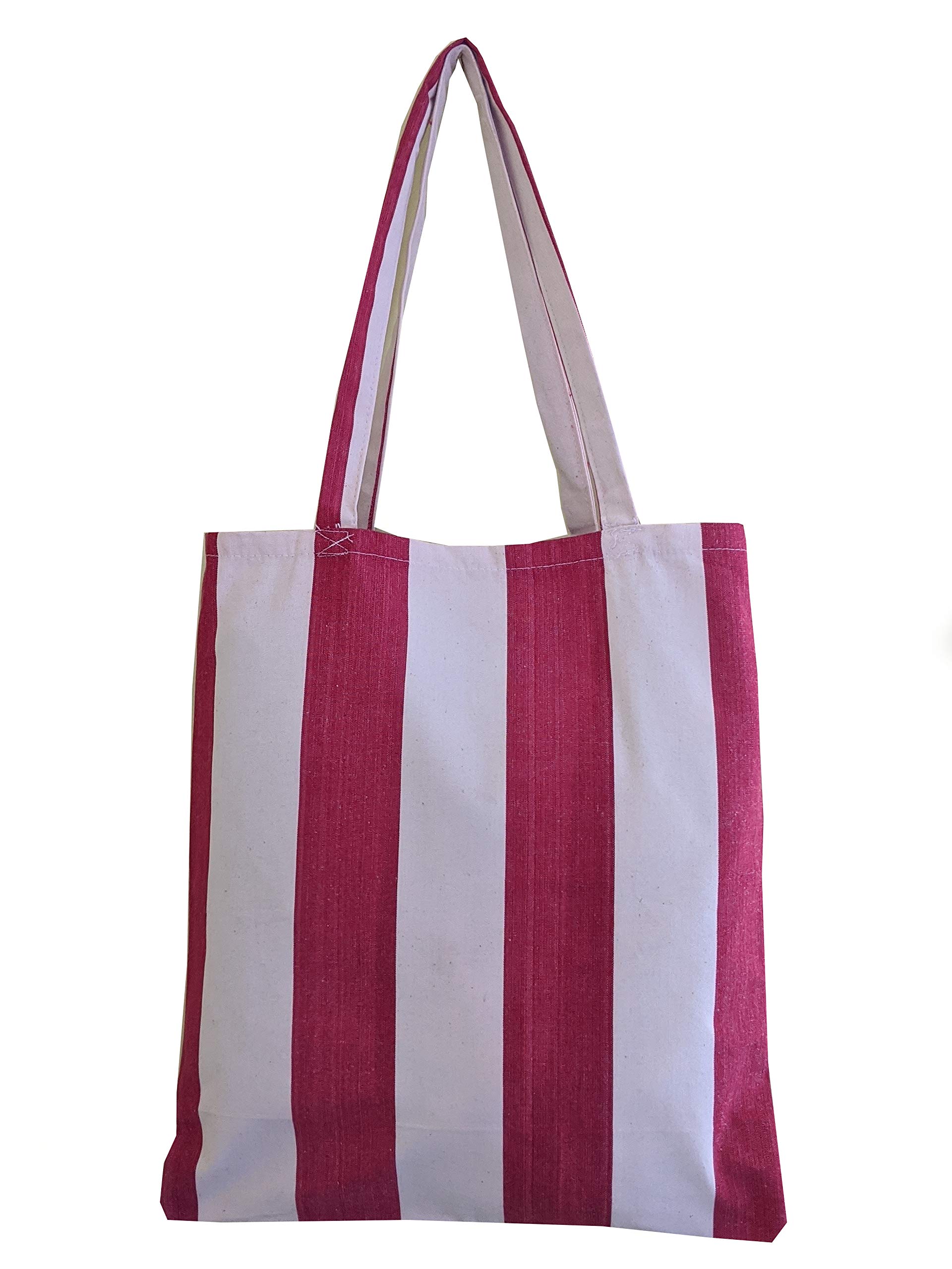 100% Cotton Natural Tote Bags Shoppers Heavy Canvas, Packs of 2, 4 to 10 (Red Striped, 10)