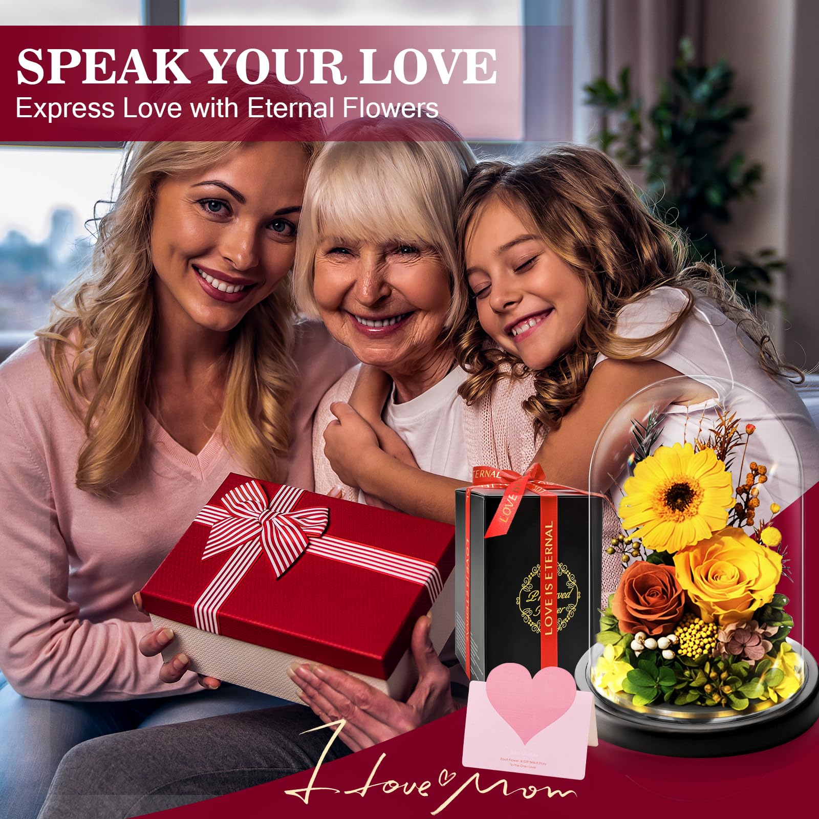 Touloube Gerbera y Rosa Eterna Preservadas en Cúpula de Cristal con Luz LED | Regalo de Día de la Madre para Mamá, Perfecta Regalo Girasol para Mujeres, Novia y Esposa | Flores Preservadas
