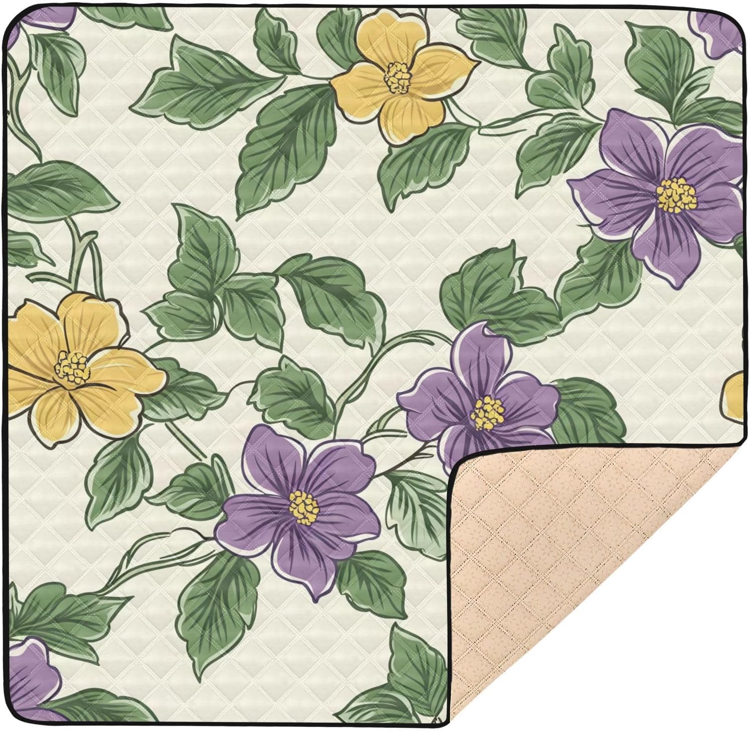 Doodle Colorful Flower Pattern Baby Play Mat, 50“ X 50” Washable Folding Crawling Mat, Baby Floor Mat, Soft, Thick, Non-Slip