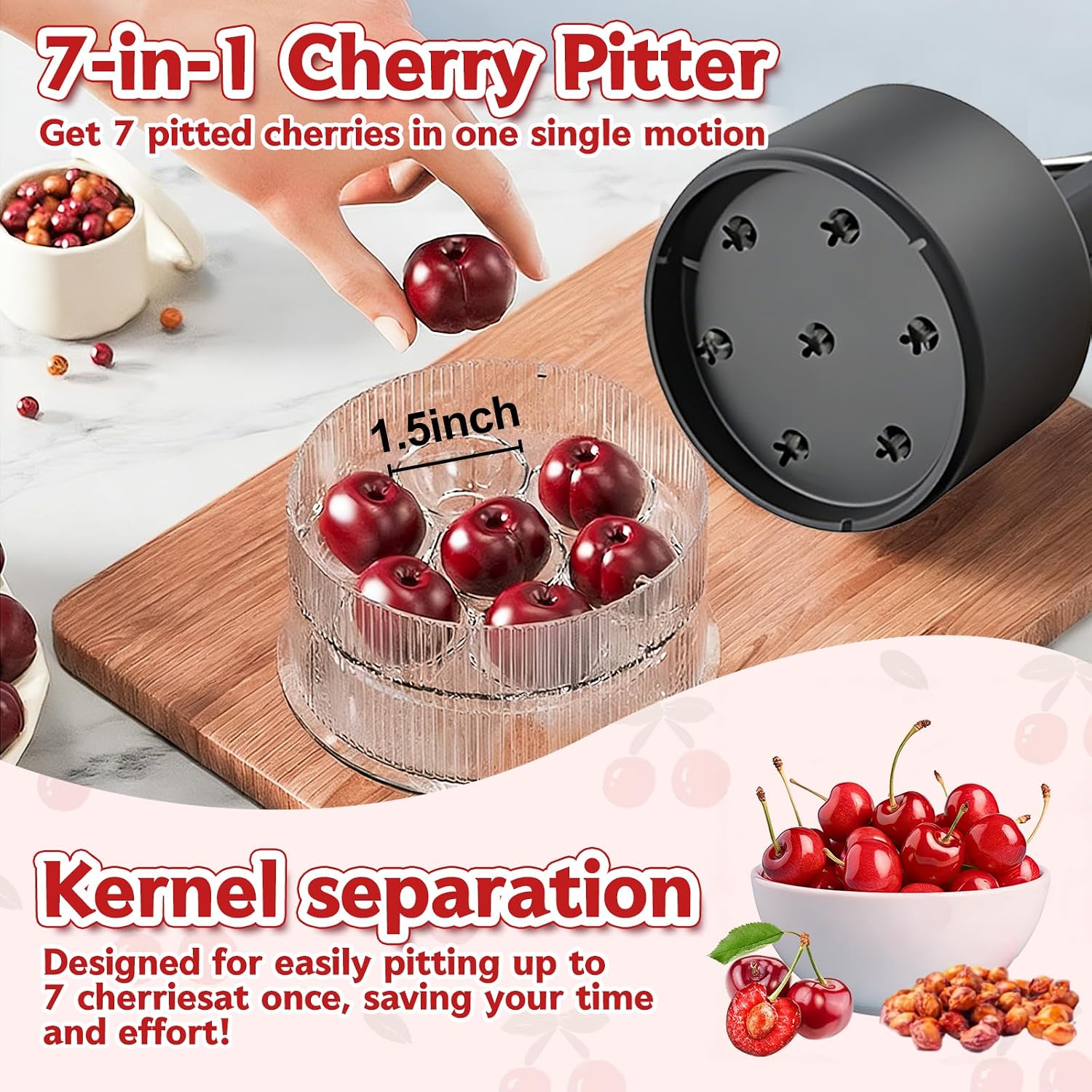 7-in-1 Cherry Pitter Tool 1.5 ‘’ Large Slot Cherry Seed Remover