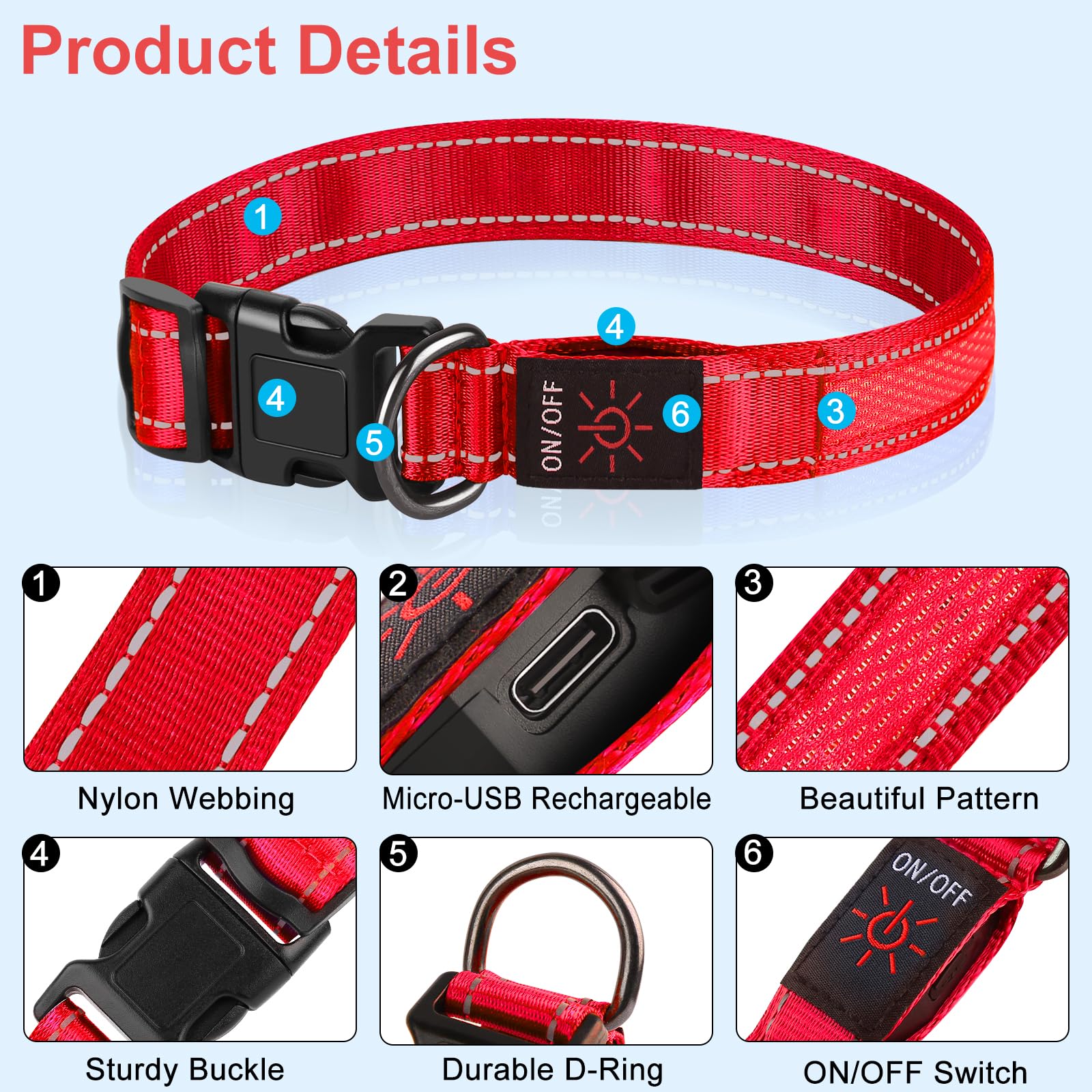 Light Up Collar, USB Rechargeable & Waterproof LED Dog Collar with 3 Flashing Modes, Super Bright Flashing for Large Dogs - Image 2