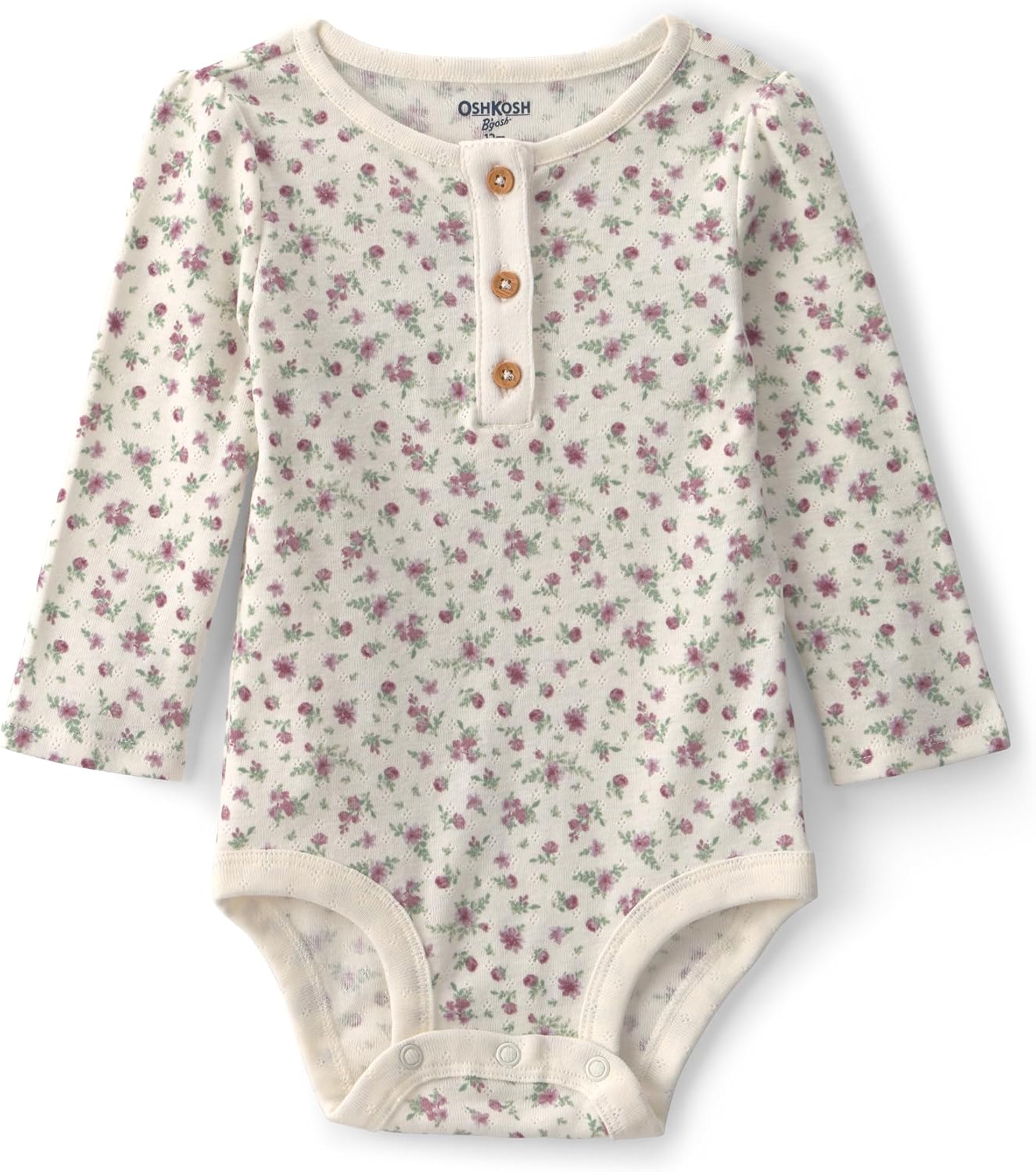 OshKosh B'gosh Girl Long-Sleeve Bodysuit, White Floral, 3M