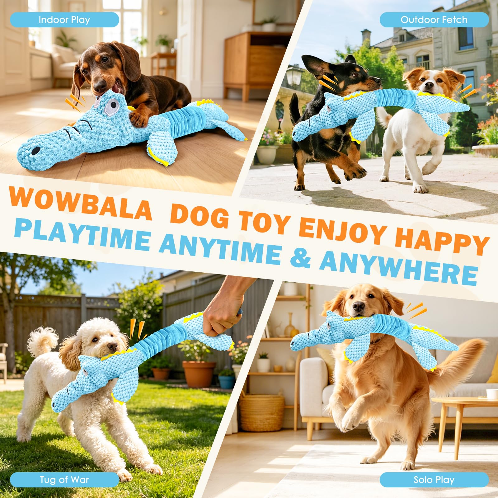 WOWBALA Großes quietschendes Hundespielzeug, interaktives Tauziehen, Hundespielzeug für kleine bis große Rassen, Plüsch-Welpenspielzeug mit Knisterpapier, um sie zu beschäftigen, tägliche Begleitung