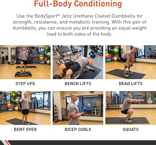 Miniatura 4 de Body Sport Urethane Aerobic Dumbbells Pair, Premium Hand Weights with Solid Steel Core & Ergonomic Gel Coating for Fitness Training & Strength