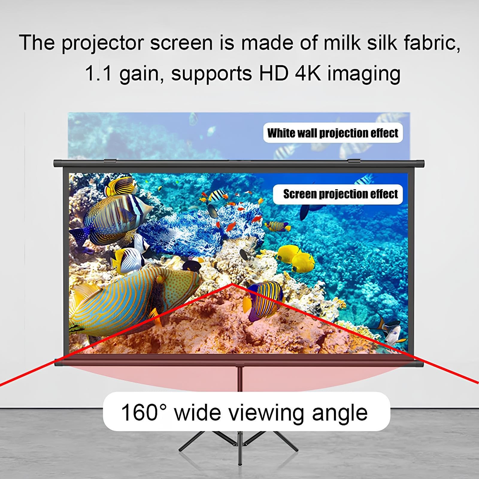 Schermi di Proiezione Esterno con Supporto, 100/120Pollici 16:9, Alto Guadagno Telo Proiettore, Immagine 4K per Home Theater e Campeggio(84inch(16:9))
