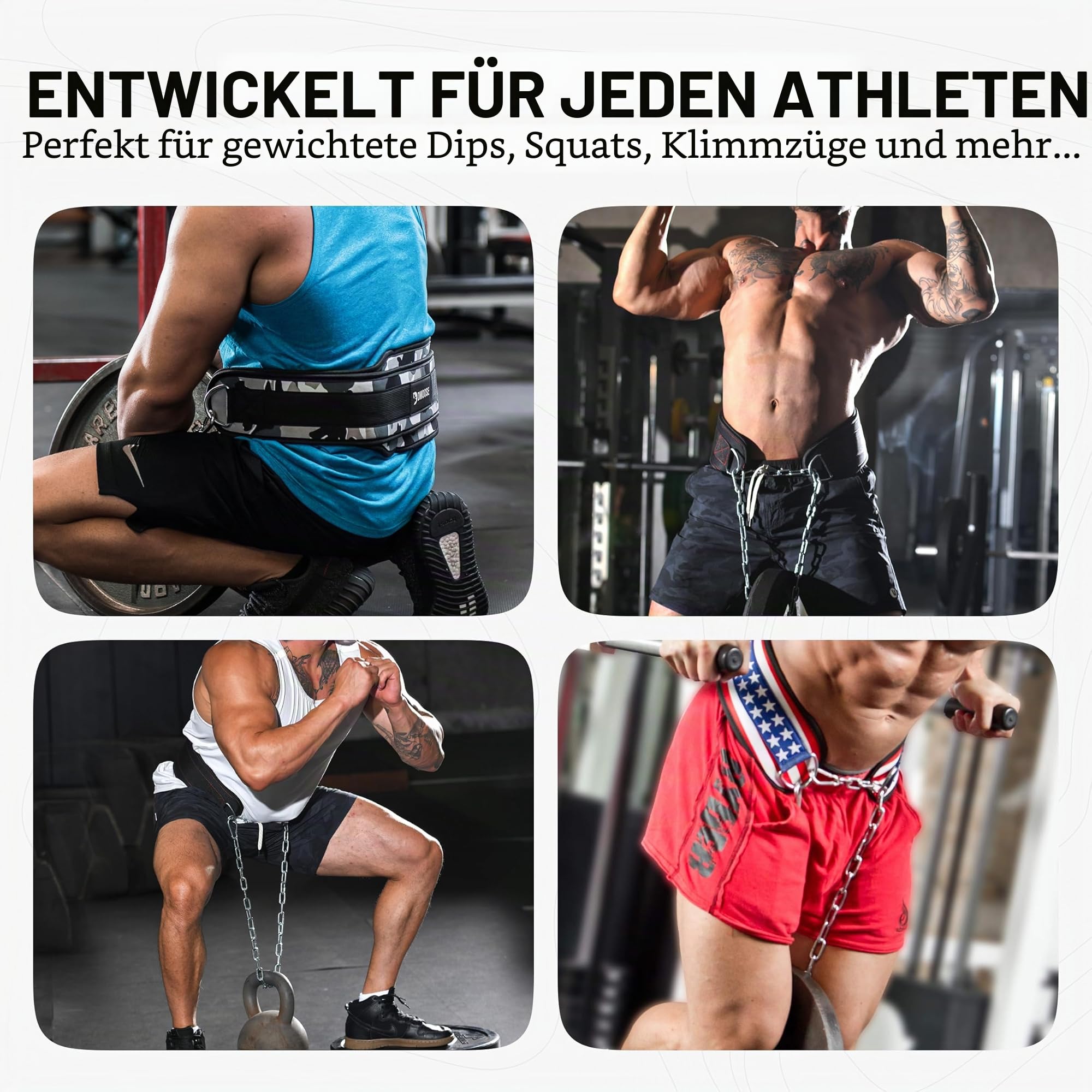 DMoose Dip-Gürtel für Kraftdreikampf mit 36" Stahl Kette - Weight Lifting Belt für Klimmzüge & Kniebeugen, Gewichthebergürtel für Herren & Frauen - Gewichtsgürtel mit bequemer Neopren-Stütze