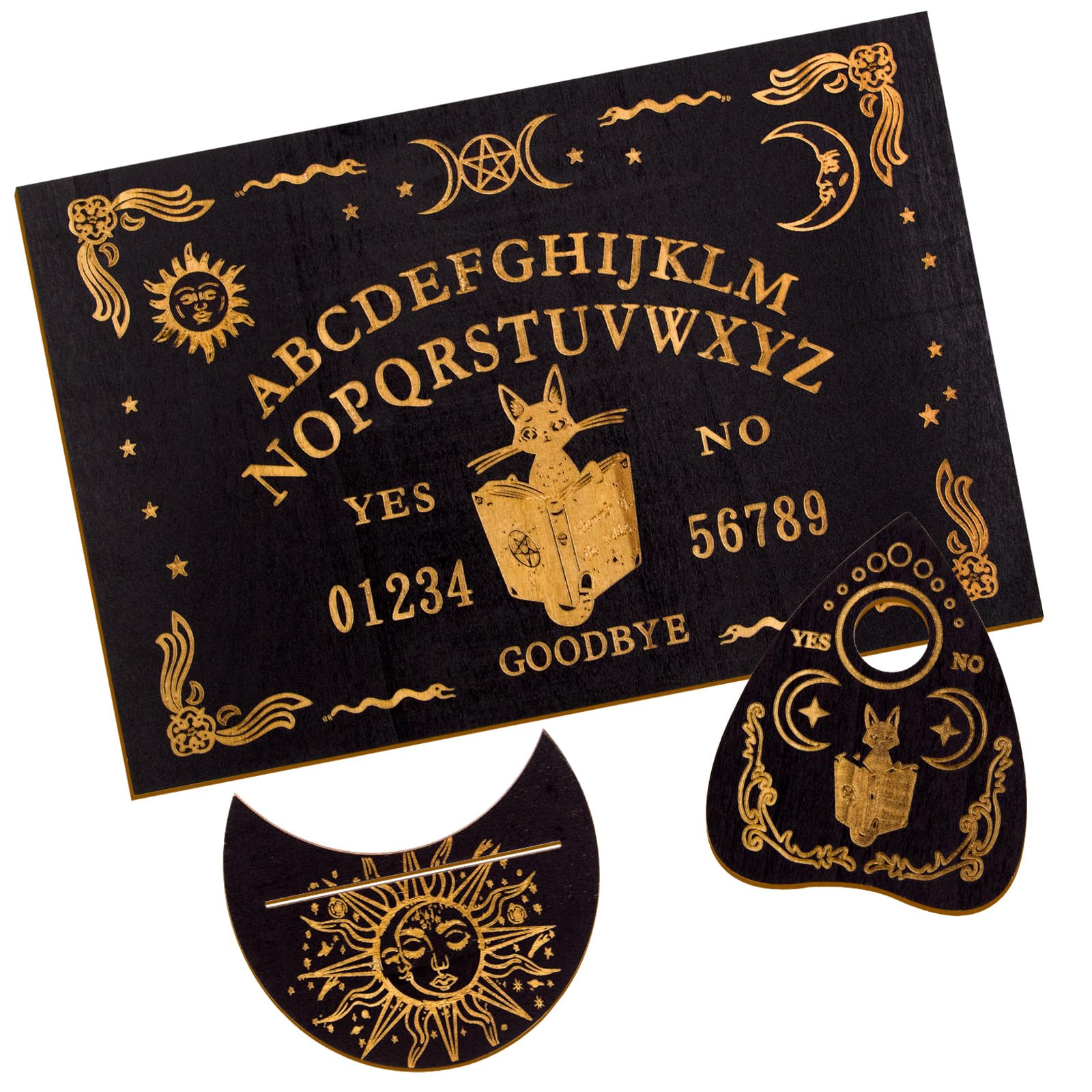 Ouija Board Set Wooden Black Spirit Board Dowsing Divination Boards Classic Quality Talking Boards with Planchette for Witchcraft Supplies Gifts