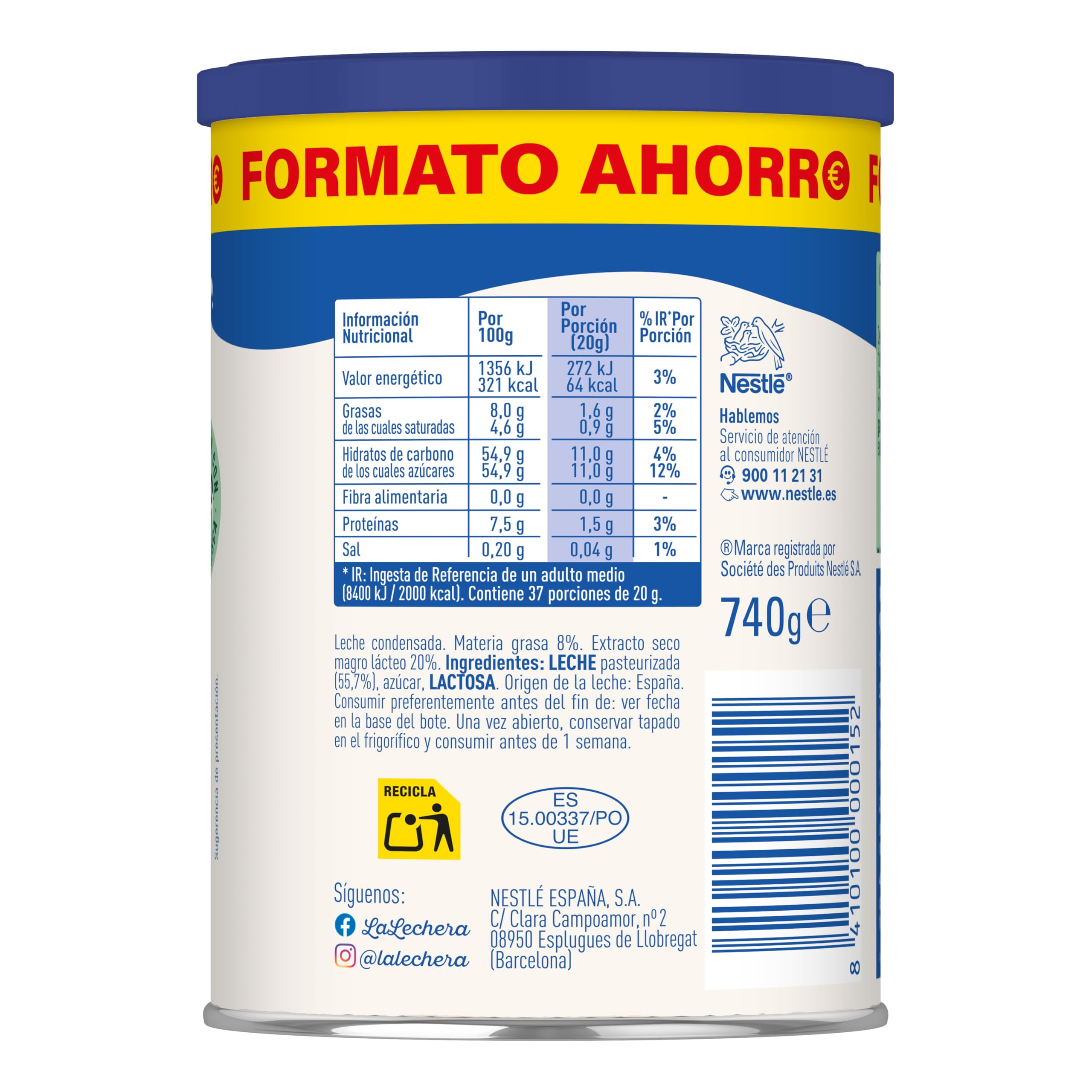 La Lechera Leche Condensada Entera 740 g Lata