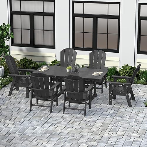 Miniatura 45 de WestinTrends Malibu - Juego de comedor Adirondack de 7 piezas para exteriores, juego de muebles de mesa y sillas de madera de polietileno para todo
