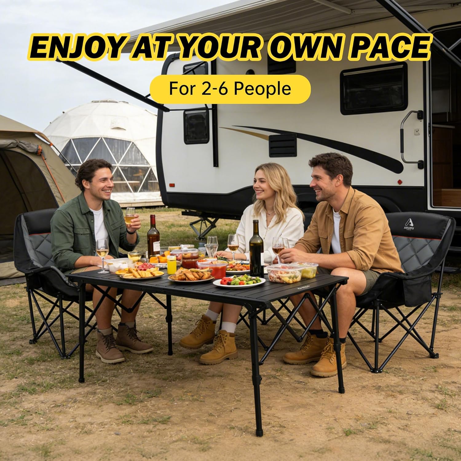 50" Large Folding Camping Table with Adjustable Hight Legs for 2-6 People - Heavy Duty Foldable Camp Table with Roll-Up Aluminum Picnic Table, Portable Outdoor Table for Cooking,Beach,BBQ,Party