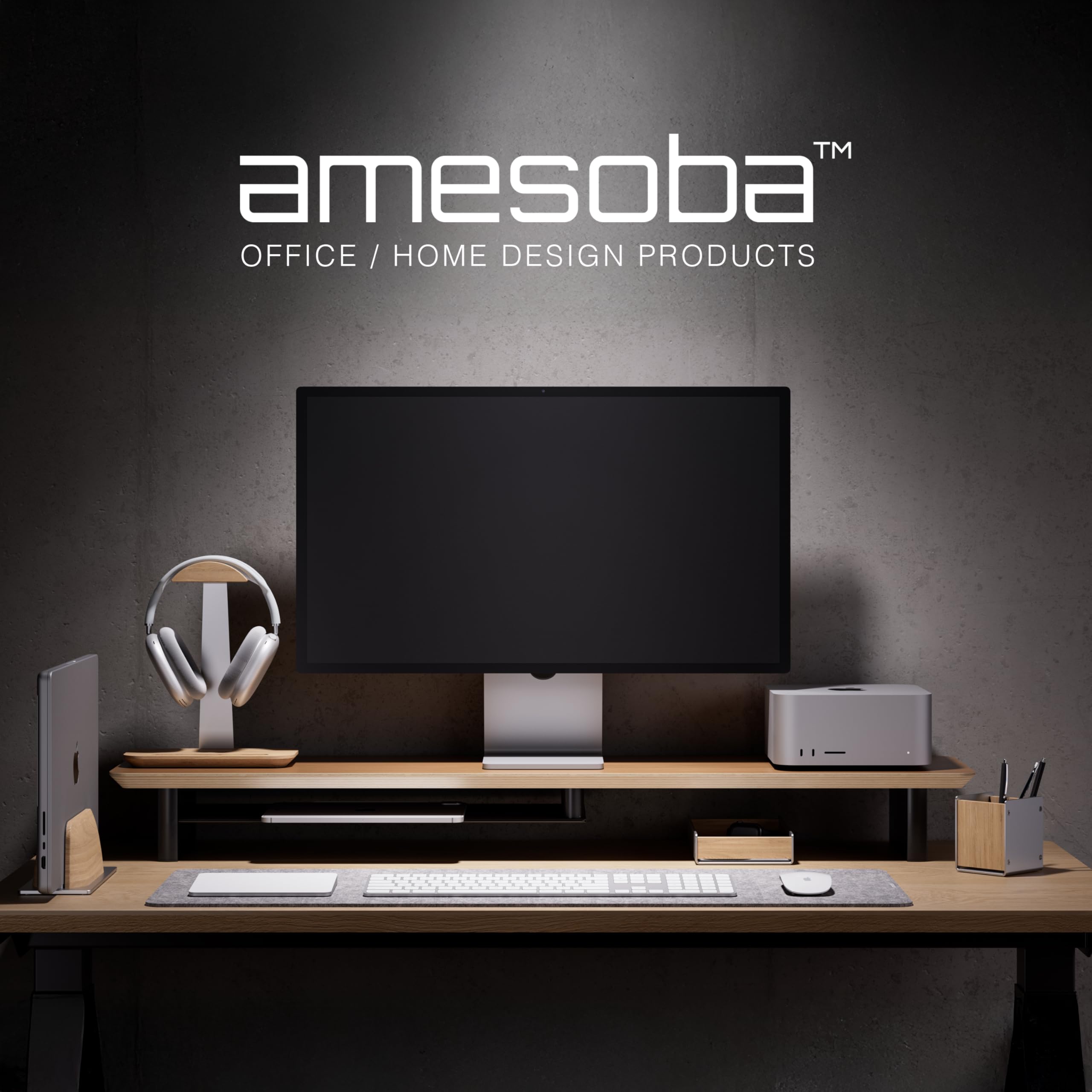 Amazon.com: amesoba White Oak Dual‑Tier Ergonomic Desk Setup