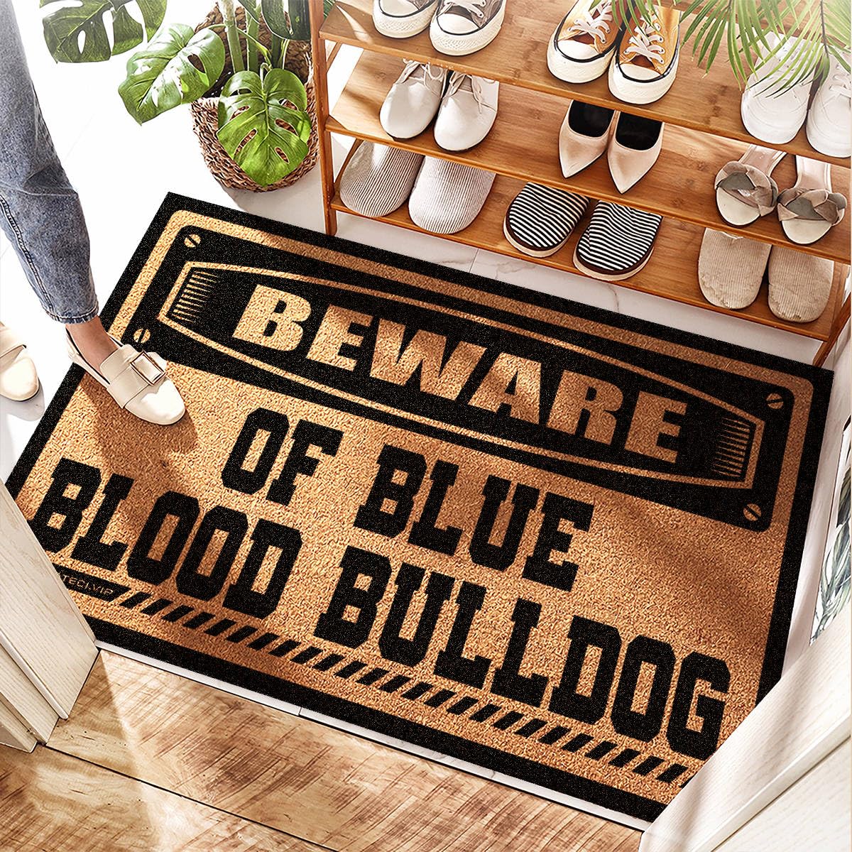 Paillasson bouledogue de sang bleu tapis d'entrée monstera antidérapant