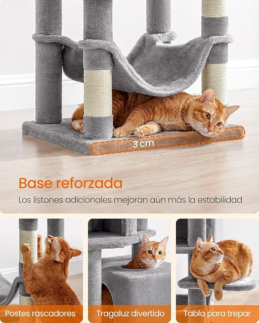 Foto 7 de 8 de Feandrea Árbol para Gatos de 155 cm de Altura, Rascador para Gatos con 5 Postes, 2 Plataformas, 2 Cuevas