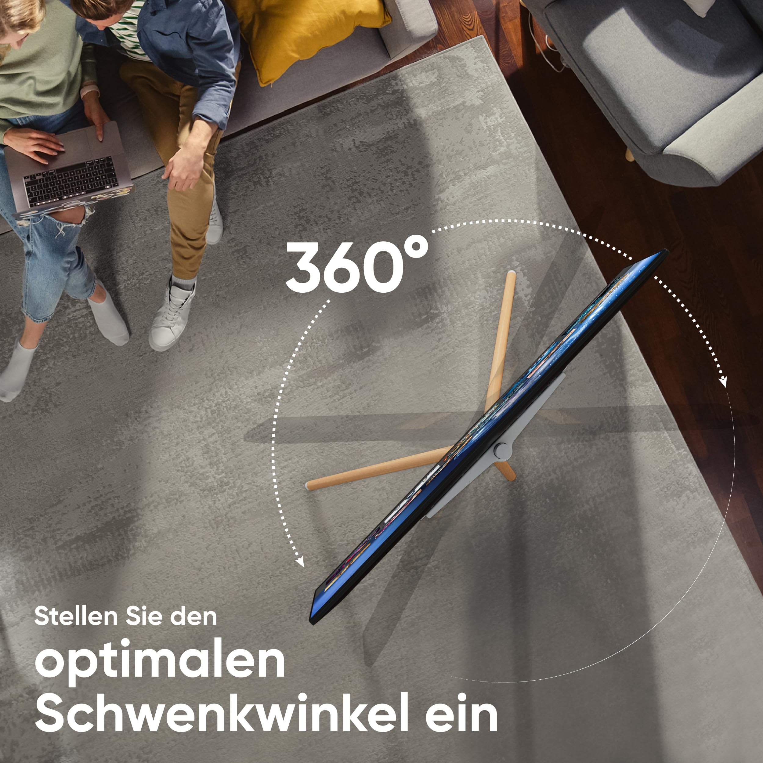 ONKRON TV Ständer Dreibein für 32-65 Zoll Fernseher bis 35 kg, Staffelei TV Standfuss höhenverstellbar schwenkbar, VESA 100x100-400x400, Fernseher Tripod Stand aus Holz Weiß TS1220-W