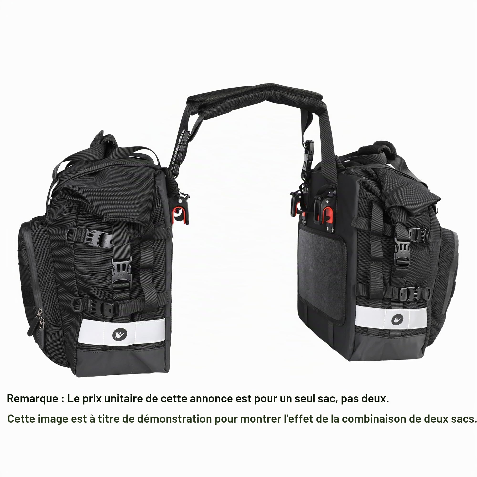 Rhinowalk Sacoche de selle de moto - Poche latérale étanche de 20 l - Montage rapide - Pour vélo d'aventure et de sport - Noir - 1 pièce
