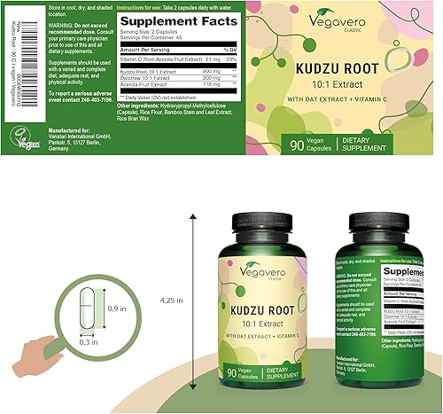 Miniatura 2 de Vegavero Raíz de Kudzu  12.000 mg de raíz de Kuzu  Sin OMG y vegana  Apoya la menopausia  con extracto de avena + vitamina C  90 cápsulas