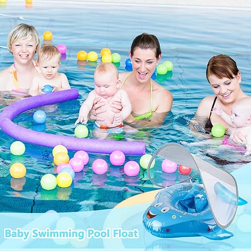 Miniatura 7 de Komake Flotador de piscina para bebé con toldo extraíble anillo de natación para cintura infantil con soporte de seguridad flotador inflable para