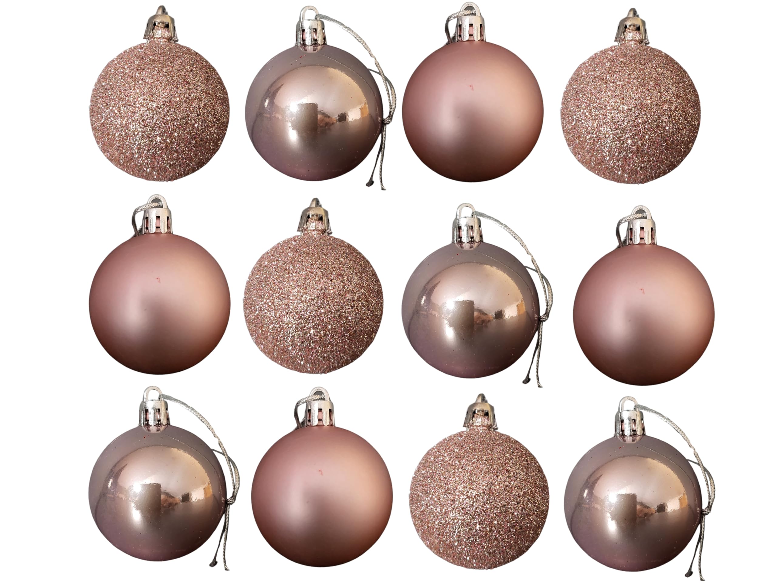 Hilltop Supplies Rose Gold Assorted Baubles 12 Pack | 5Cm Diameter | Christmas Tree Decorations | Chrismtas Decorations | Hanging Chrismtas Decor | Christmas Baubles