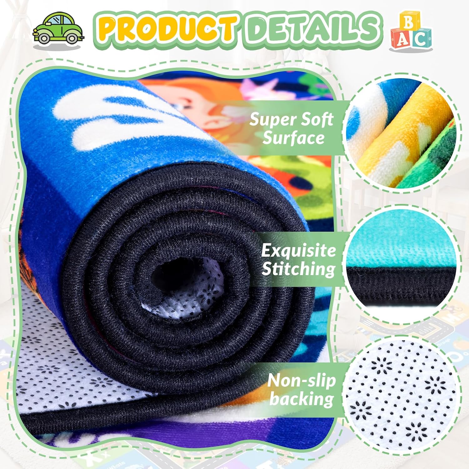 Kids Rug for Playroom, Sea Animal Play Rug, Educational Learning Play Mat, Soft Non-Slip Machine Washable ABC Alphabet Carpet for Bedroom Nursery Preschool Classroom