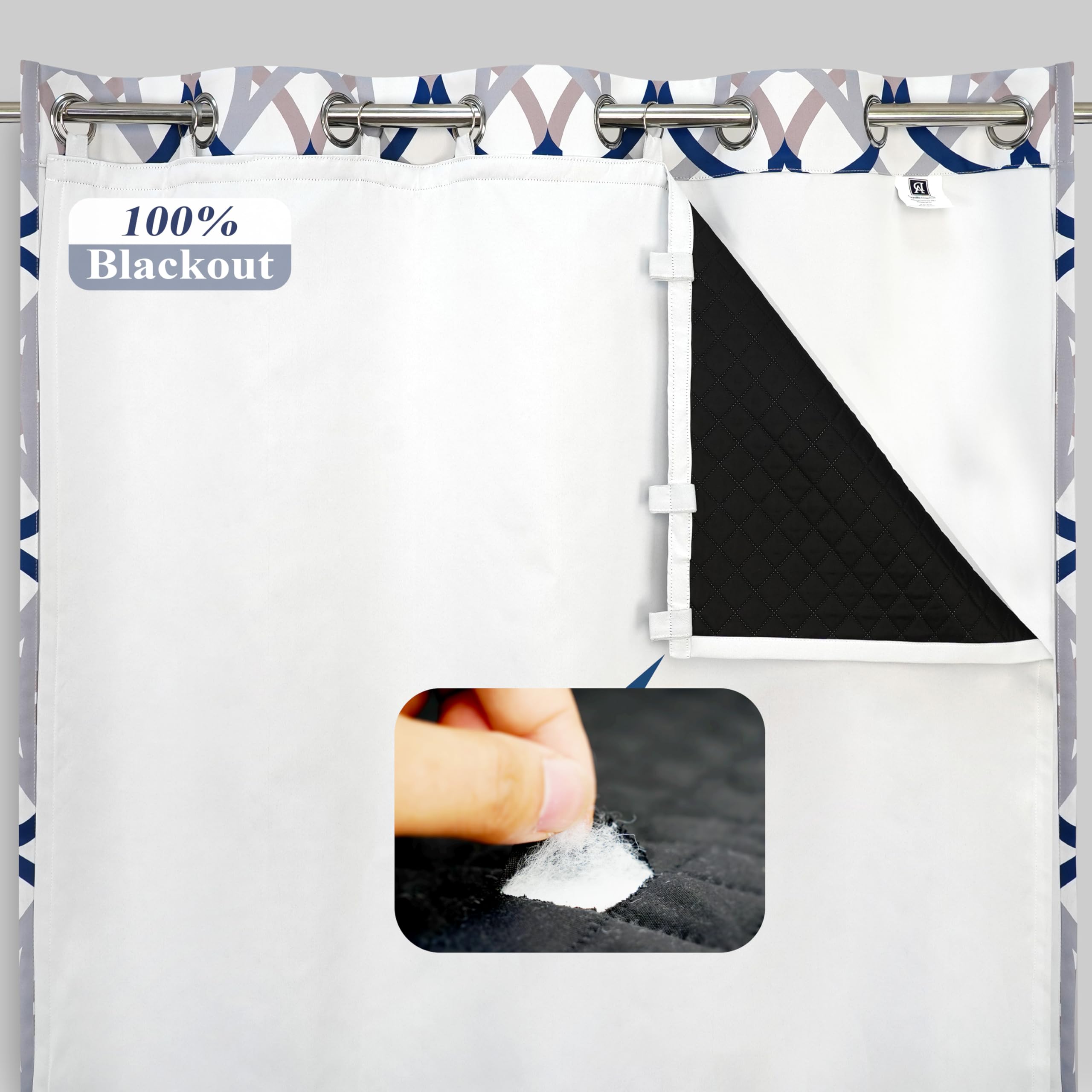 DriftAway Soundproof Thermal Insulated Quilted Curtain Liners for Bedroom Sound Barrier 100% Blackout Cold Heat Noise Reducing Energy Saving 50 Inches by 58 Inches Grayish White One Panel