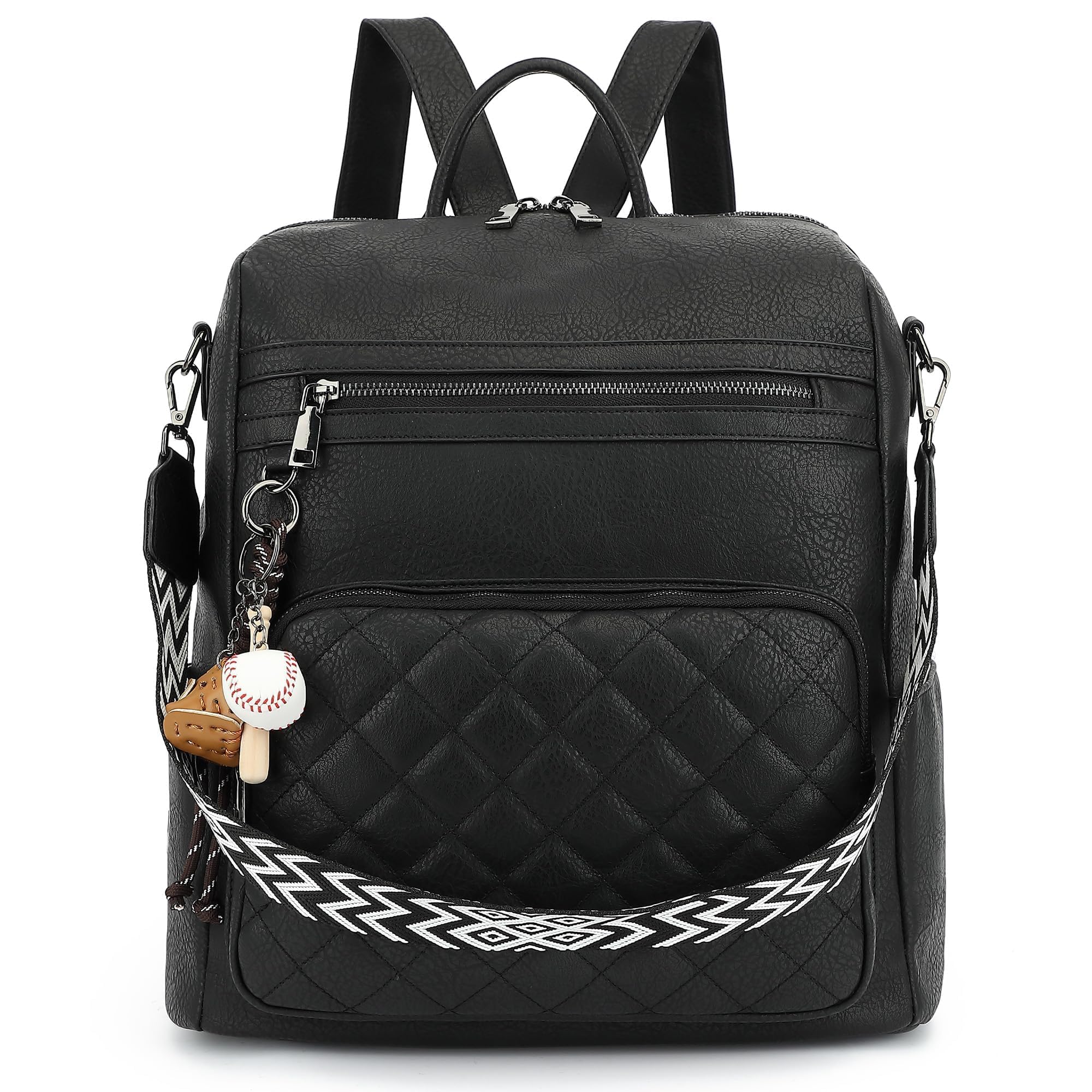 TANTOMI Backpack Purse for Women Large Leather Convertible Backpack Ladies Shoulder Bag Fashion Backpack Handbags for Travel and Work(Black)