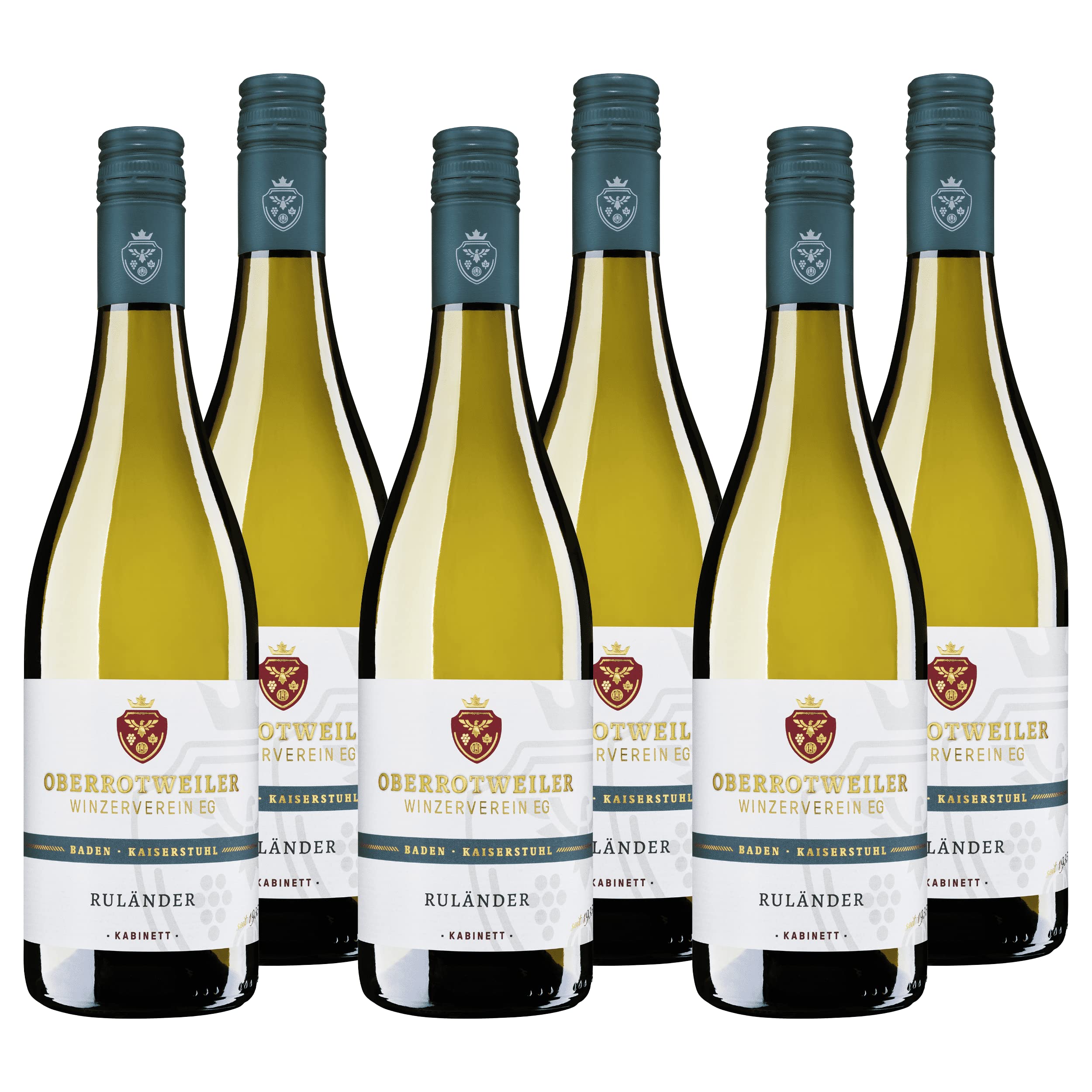 Oberrotweiler Ruländer Kabinett - Weißwein lieblich, fruchtig, elegant im Geschmack - Badischer Wein mit Goldmedaille vom Weinbauverband, Anbaugebiet Kaiserstuhl (6 x 0,75 l)