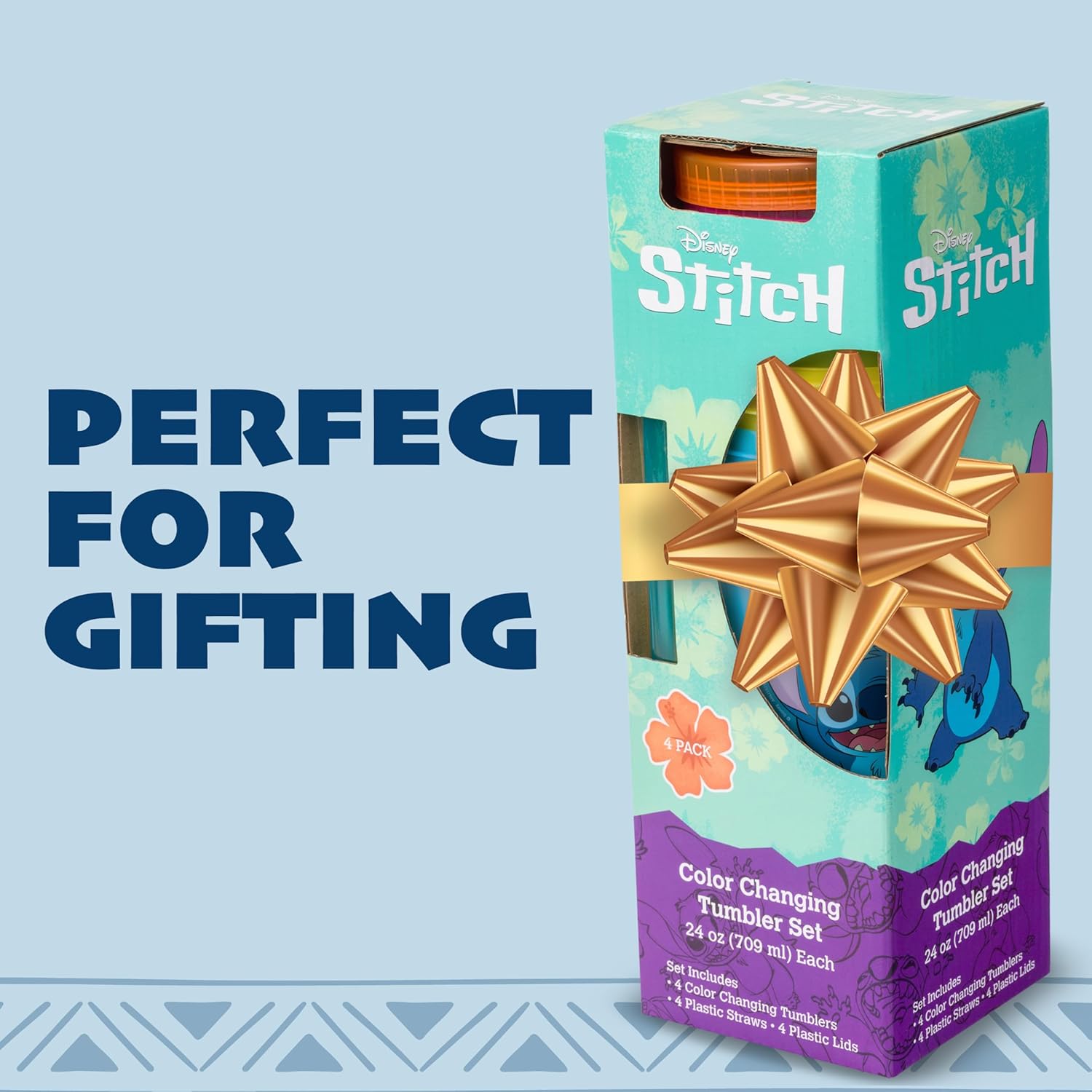 Silver Buffalo Disney Lilo and Stitch Tropical Poses 4 Pack Color Change Plastic Tumbler, 24 Ounces - Image 7