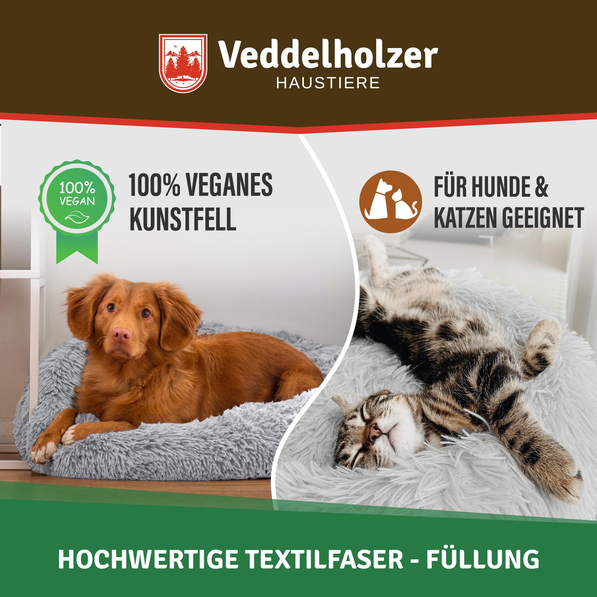 Veddelholzer Ø 100 cm (XL) Hellgrau Hundebett Katzenbett Hundekissen Hundebetten in mehreren Größen Hundebett große mittelgroße kleine Hunde waschbar in hellgrau und dunkelgrau für alle Hunde & Katzen