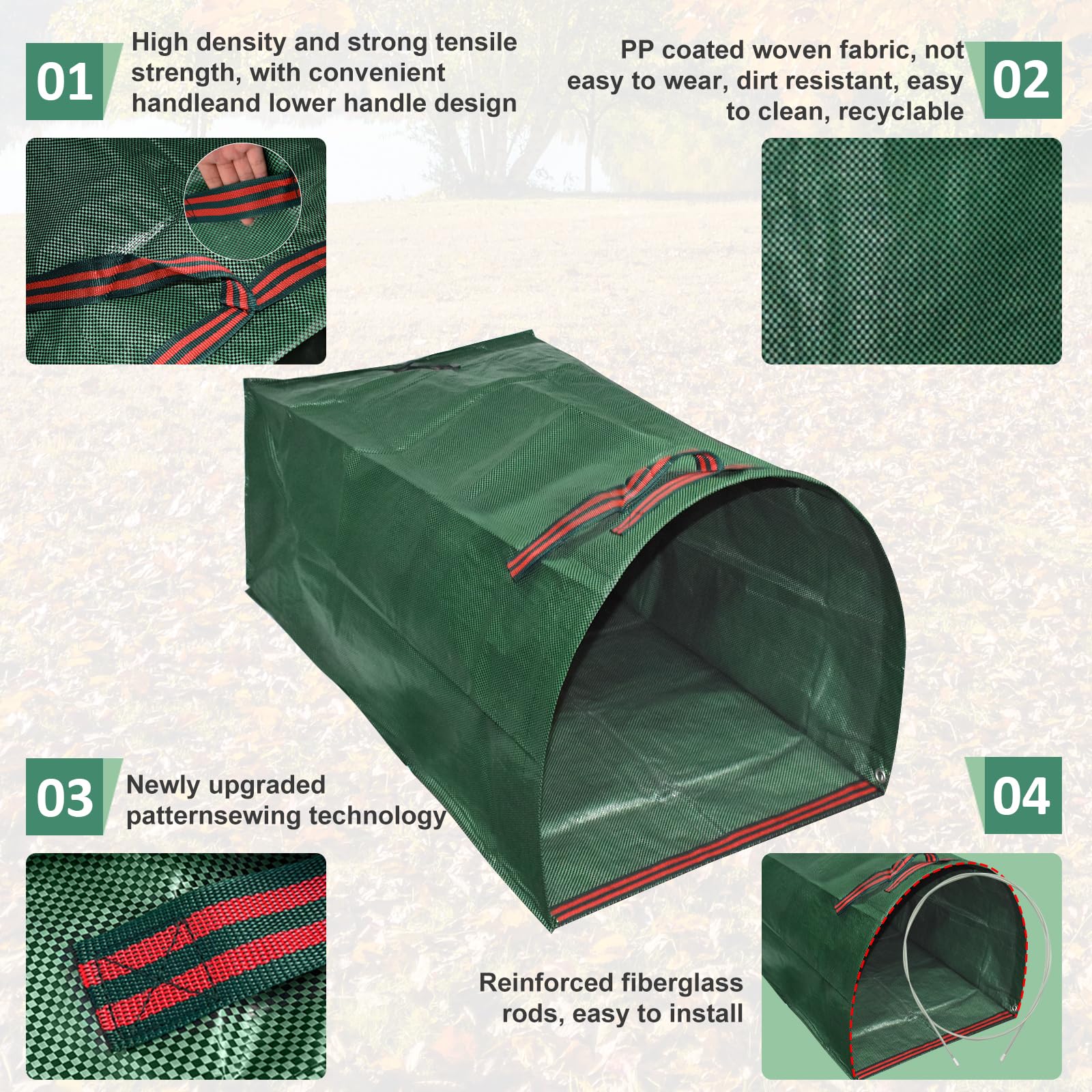 2x120L Bolsa de Basura de Jardín con Asas y Tapa, Basura Reutilizable Sacos de Jardín, Independiente y Plegable, Bolsas de Jardín para Recoger Plantas, Residuos y Hojas (no ajustable)
