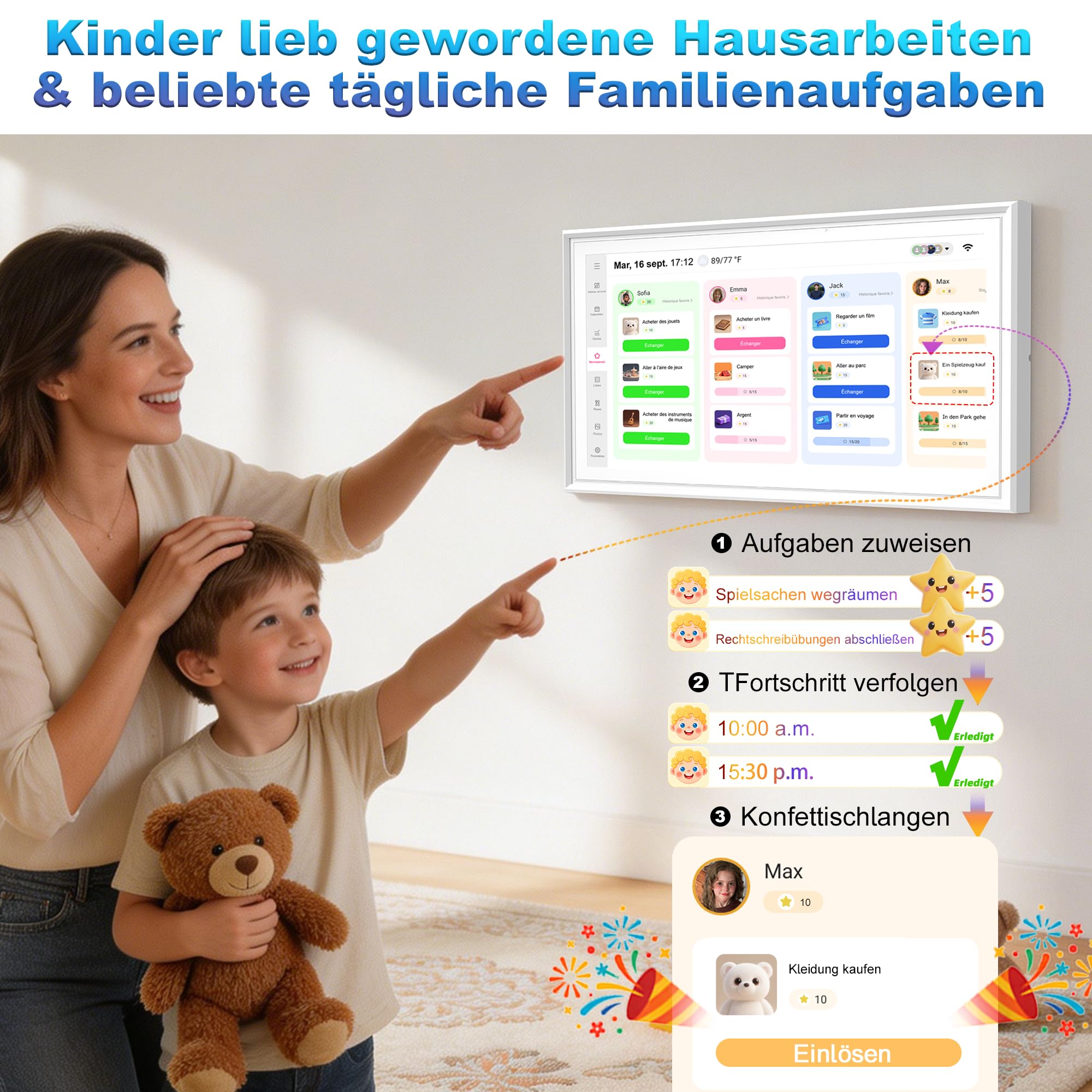 15.6 Zoll Digitaler Kalender Wand – 1920 * 1080 FHD Digitaler Wandkalender Familienplaner Intelligenter, 32GB Speicher, Wand/Desktop/Touchscreen, WiFi 6, Elektronischer Wandkalender