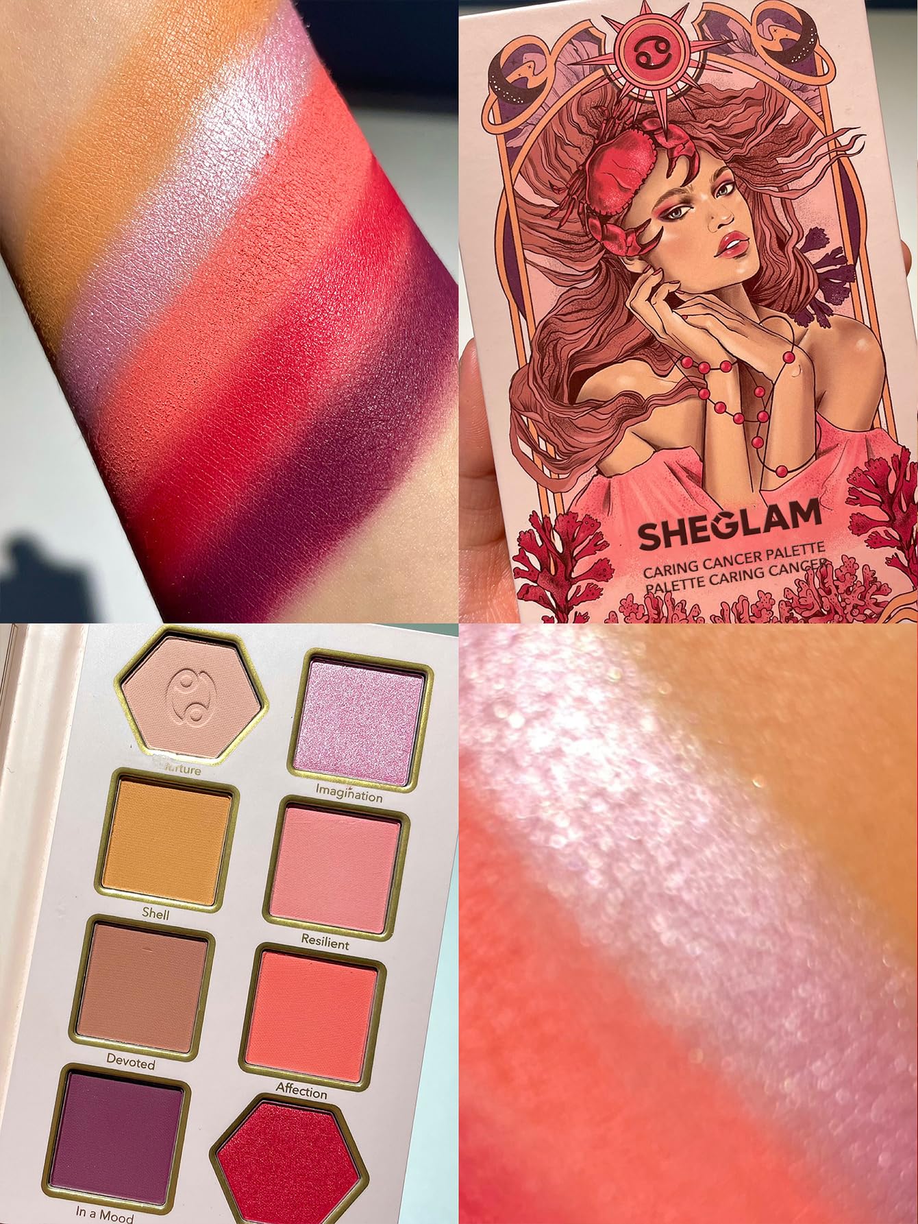 SHEGLAM Glitter Metallic Eyeshadow Palette 8-Color High Pigment Pink Green Blue Long Wearing Horoscope Collection Eye Shadow Palette -: Caring Cancer