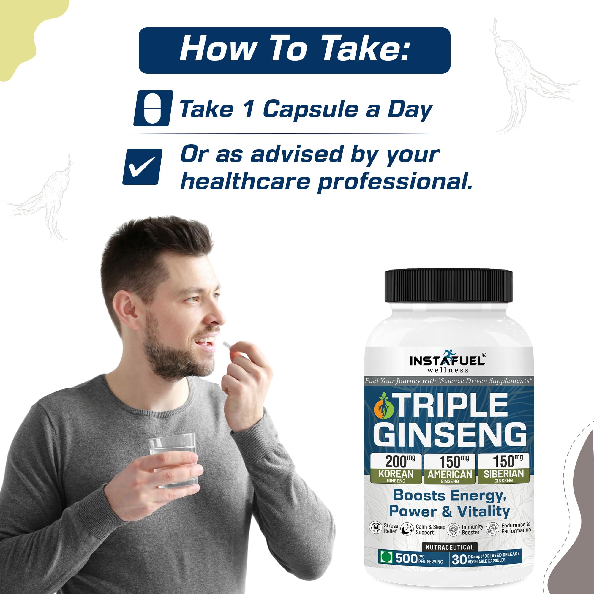 Instafuel Triple Ginseng Supplement | Korean, American & Siberian Ginseng | Boosts Energy, Strength, Stamina, Power & Vitality | Stress Relief, Brain & Sleep Support | Immunity Booster - 30 Capsules — Amazon image 10