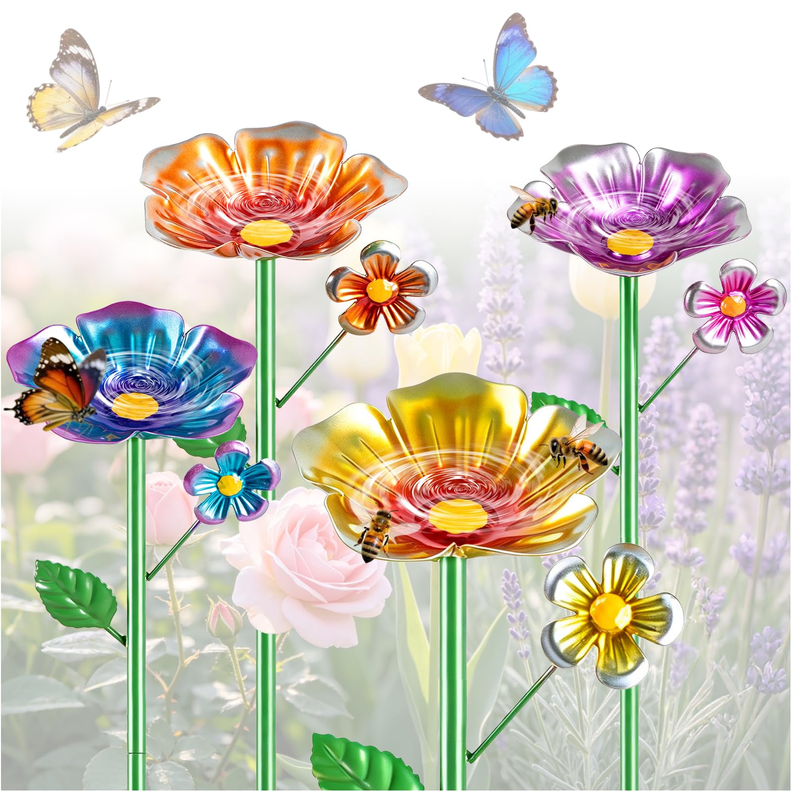 Abreuvoir de jardin en métal lot de 4 stations d'arrosage pour pollinisateurs