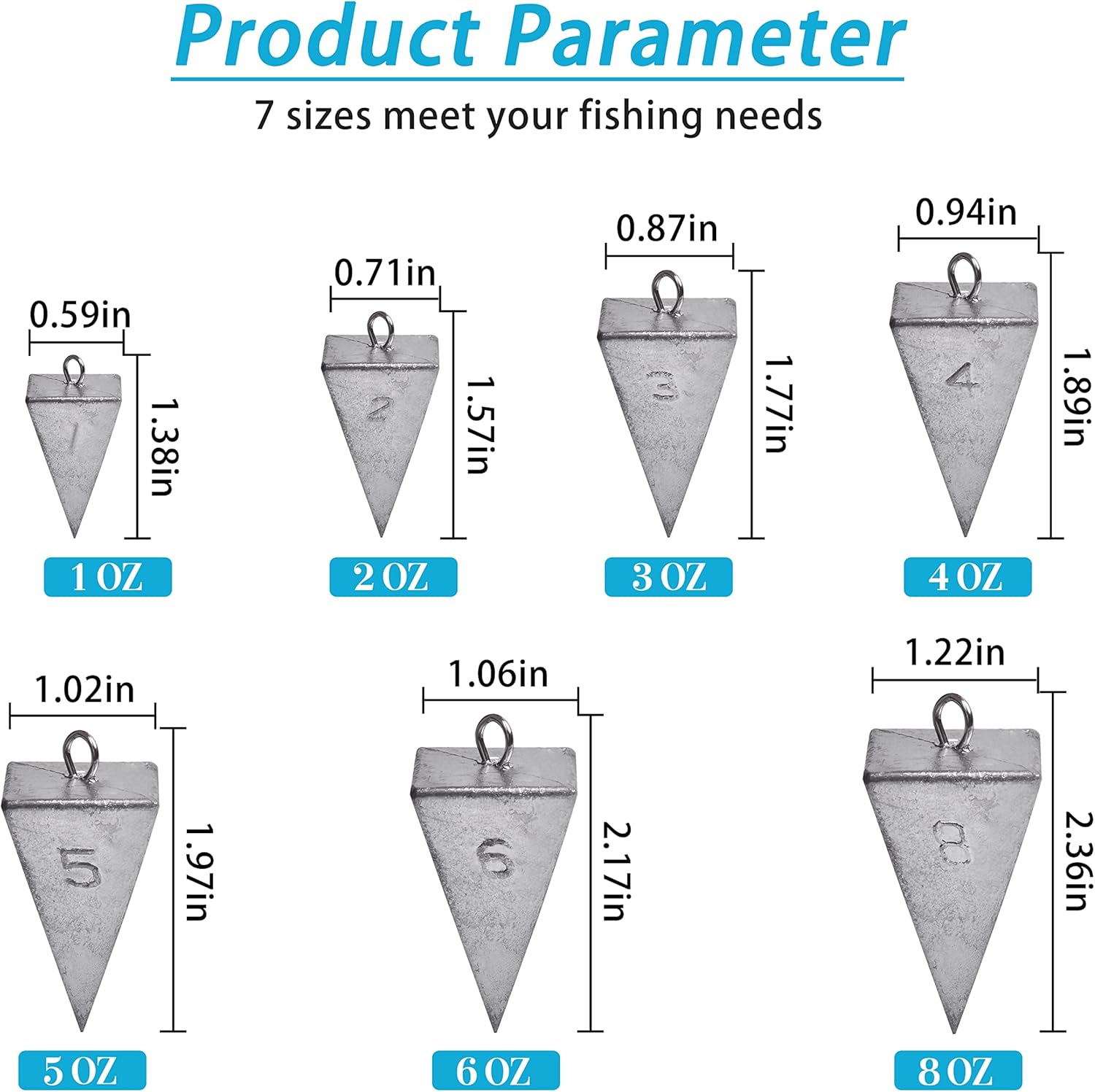 Pyramid Sinkers Fishing Weights Saltwater Pyramid Weights for Surf Fishing Gear Tackle 1oz 2oz 3oz 4oz 5oz 6oz 8oz