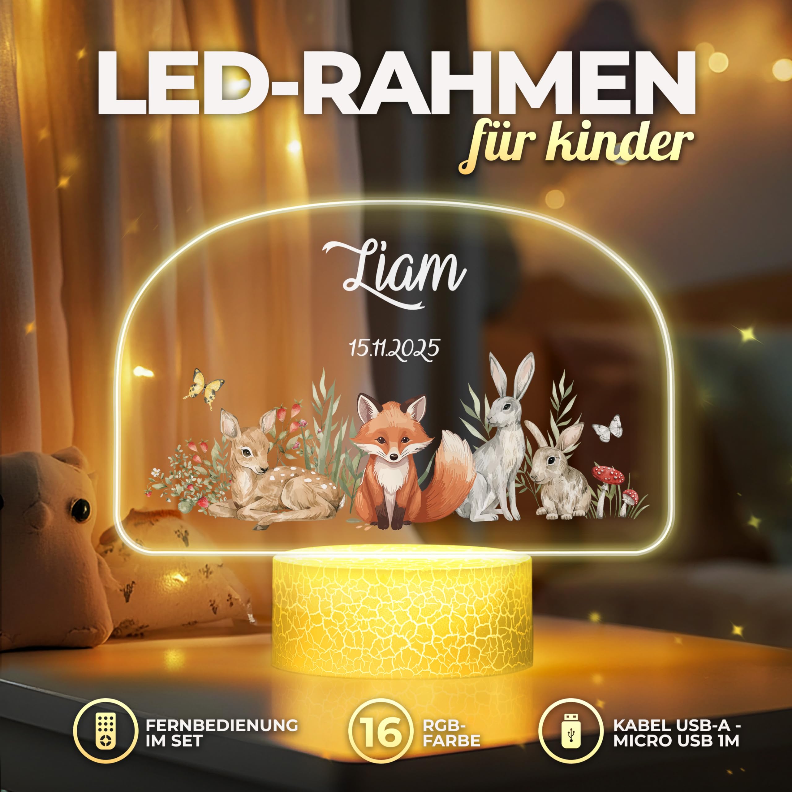Maverton Personalisiertes Nachtlicht für Babys - LED Nachttischlampe für Kinder - Geschenk zur Geburt - Nachtlicht Baby - Geburtstagsgeschenk - personalisierte Geschenke Baby - Geschenk Mädchen
