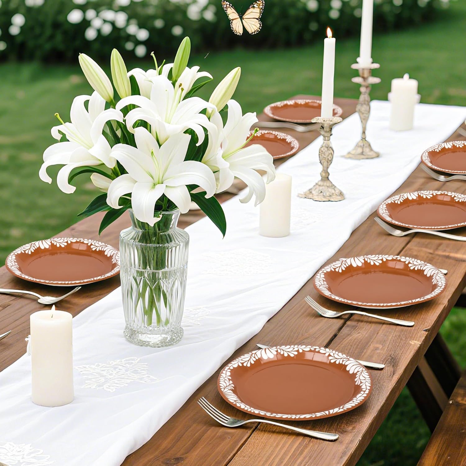 120 PCS Platos De Barro Mexicanos Mexican Paper Plates Baby Shower Cielito Lindo Party Decoration- 9 Inch Mexican Terracotta Flower Clay Pottery Paper Plates for Cinco De Mayo Wedding Birthday